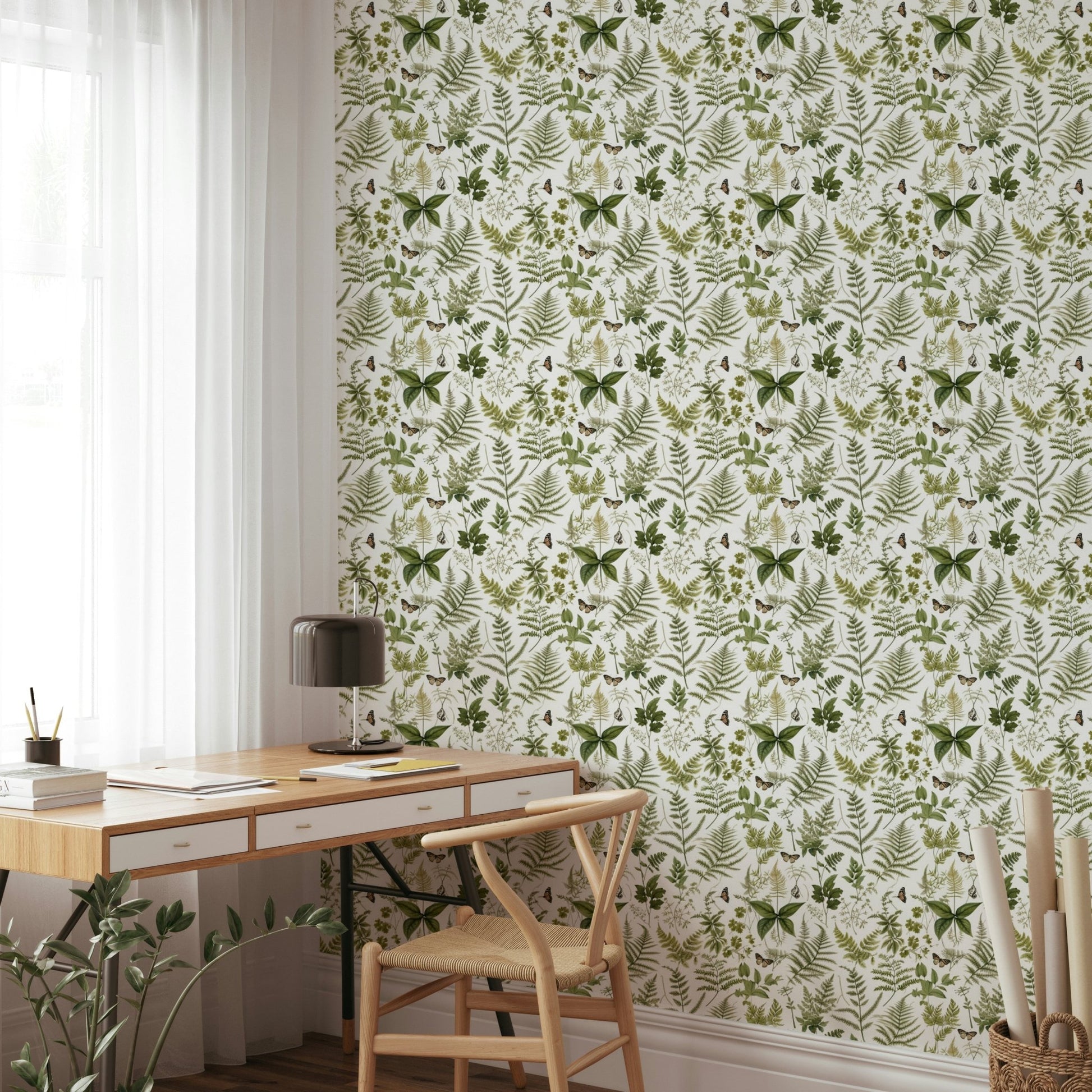 Green botanical mural for accent wall