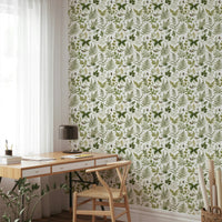 Green botanical mural for accent wall