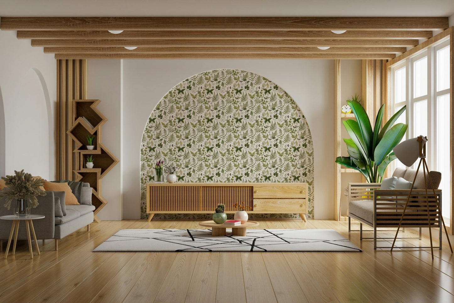 White with fern pattern full wall