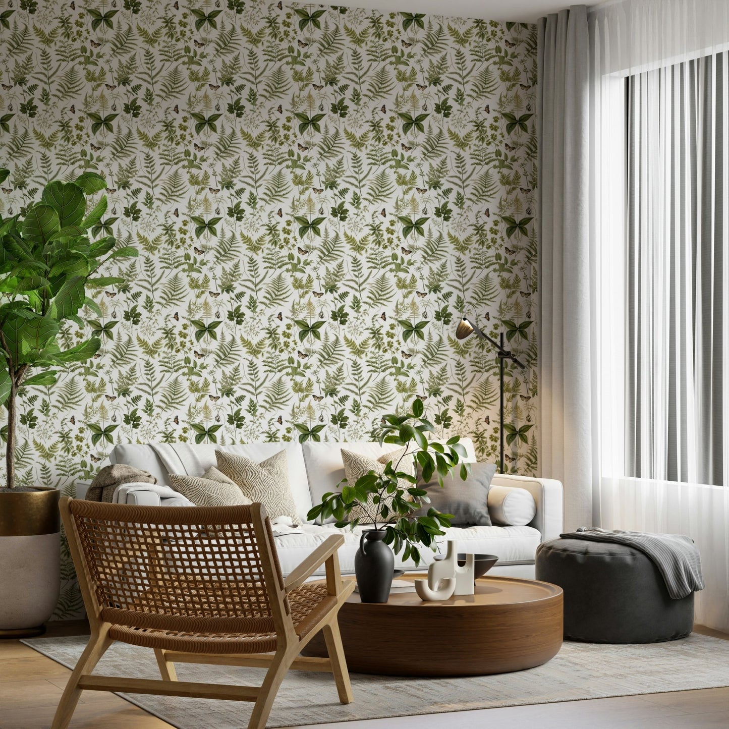 Fern & Butterfly Meadow Wallpaper