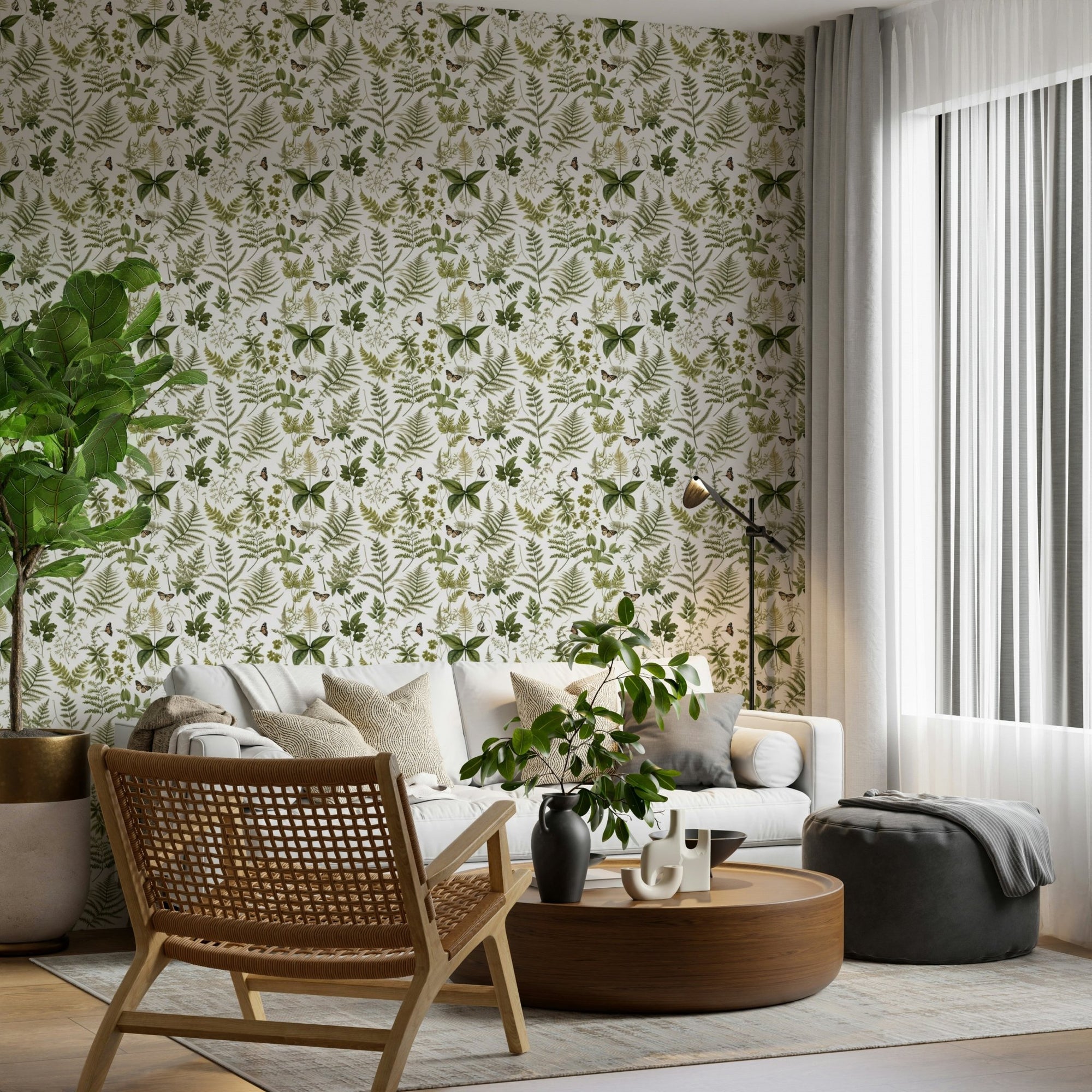 Fern & Butterfly Meadow Wallpaper
