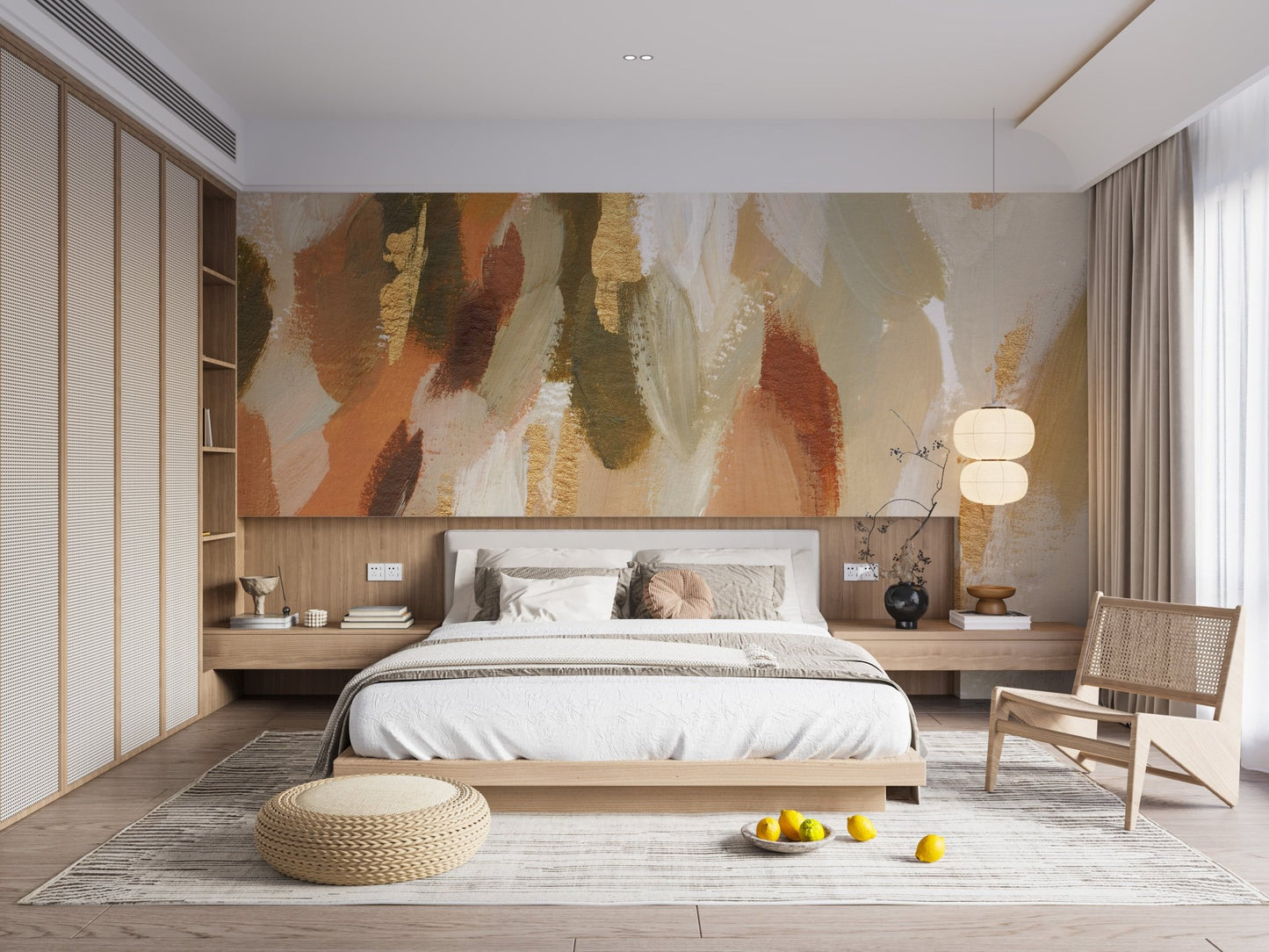 Minimal art style wallpaper mural with organic strokes.