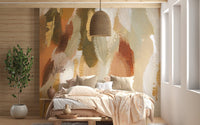 Abstract brushstroke wall mural with warm neutral color palette.
