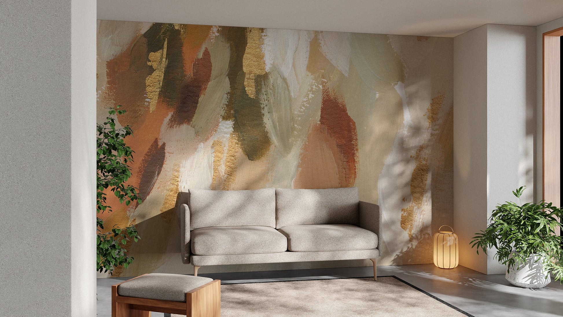 Decorative abstract wallpaper with soft matte finish.