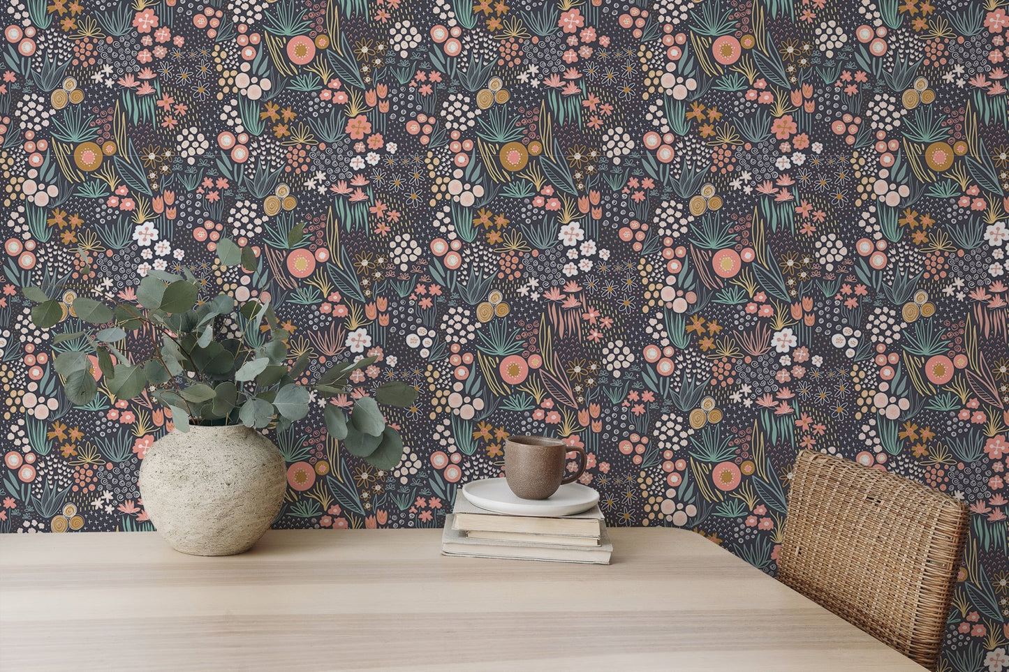 Field Pastel Colorful Repeat Pattern Flower Wallpaper