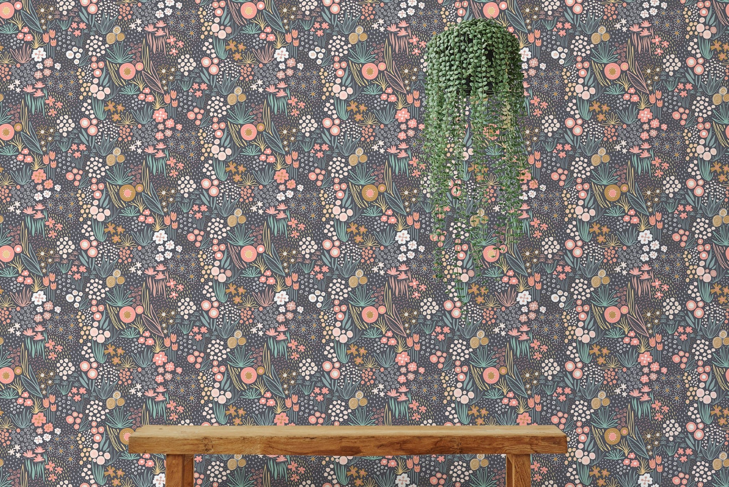 Field Pastel Colorful Repeat Pattern Flower Wallpaper