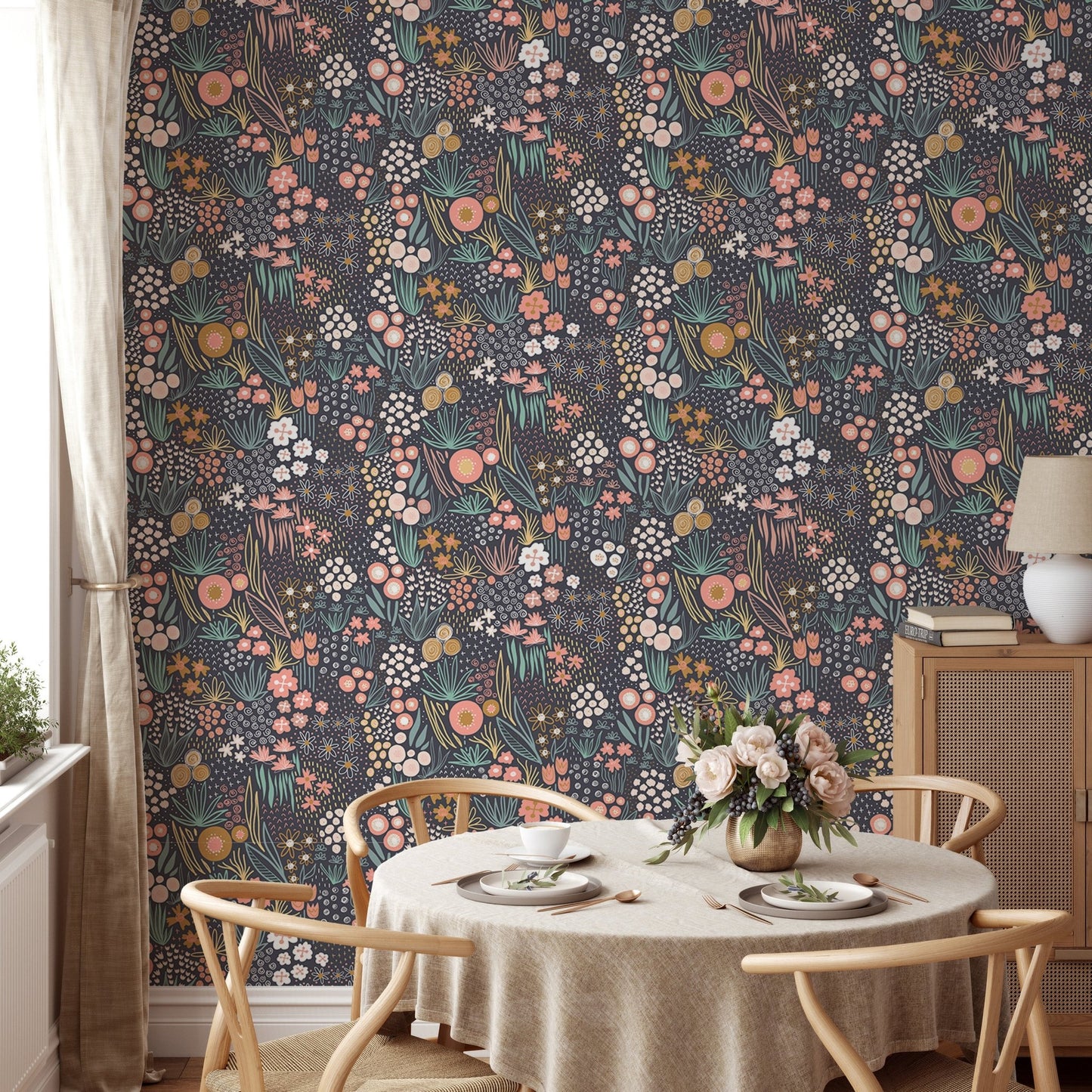 Field Pastel Colorful Repeat Pattern Flower Wallpaper