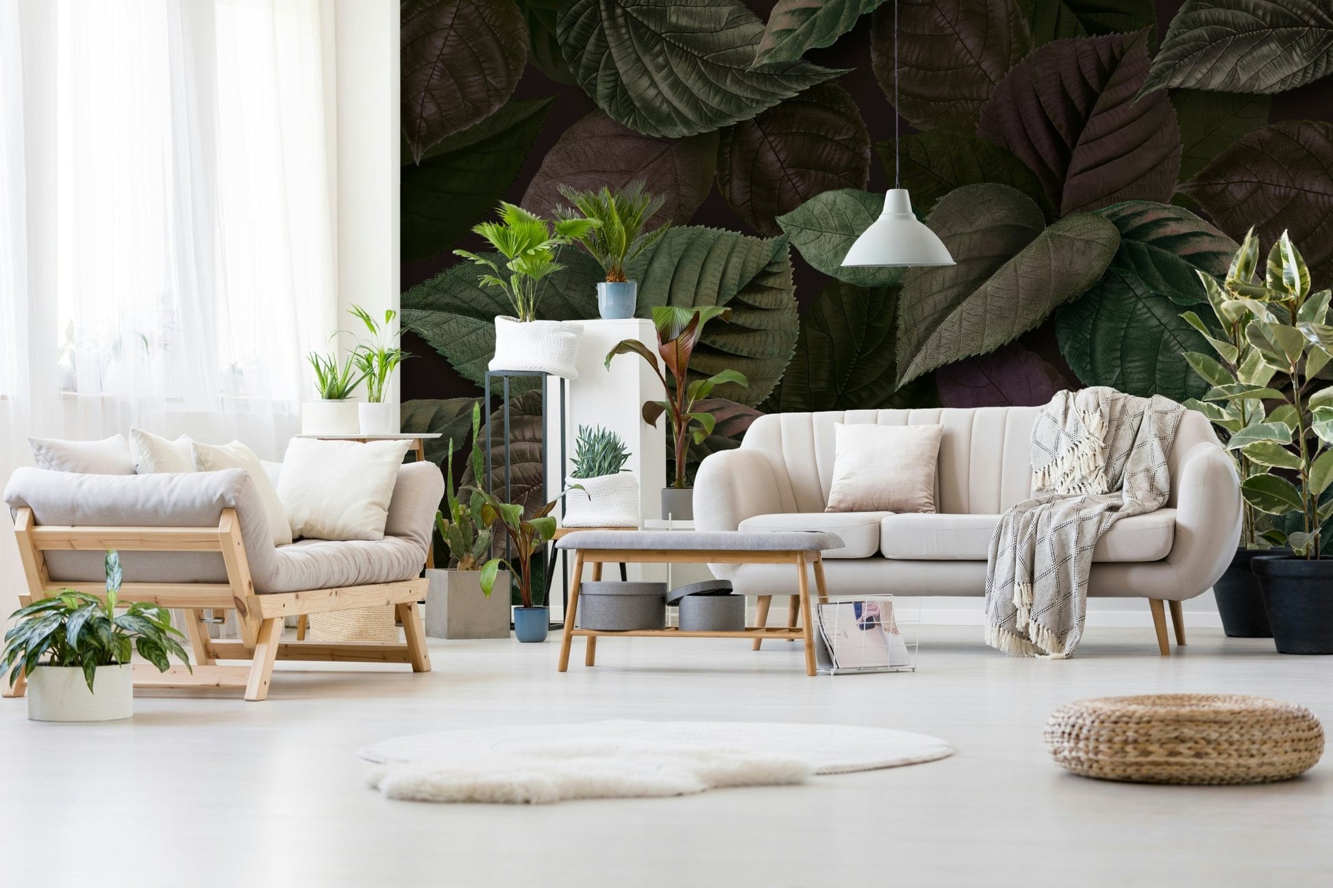 Soft green leaf wallpaper in a hallway