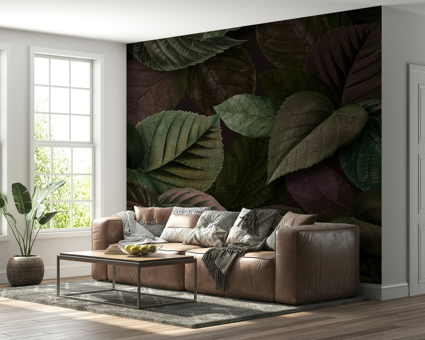 Green tropical leaf wallpaper for an apartment