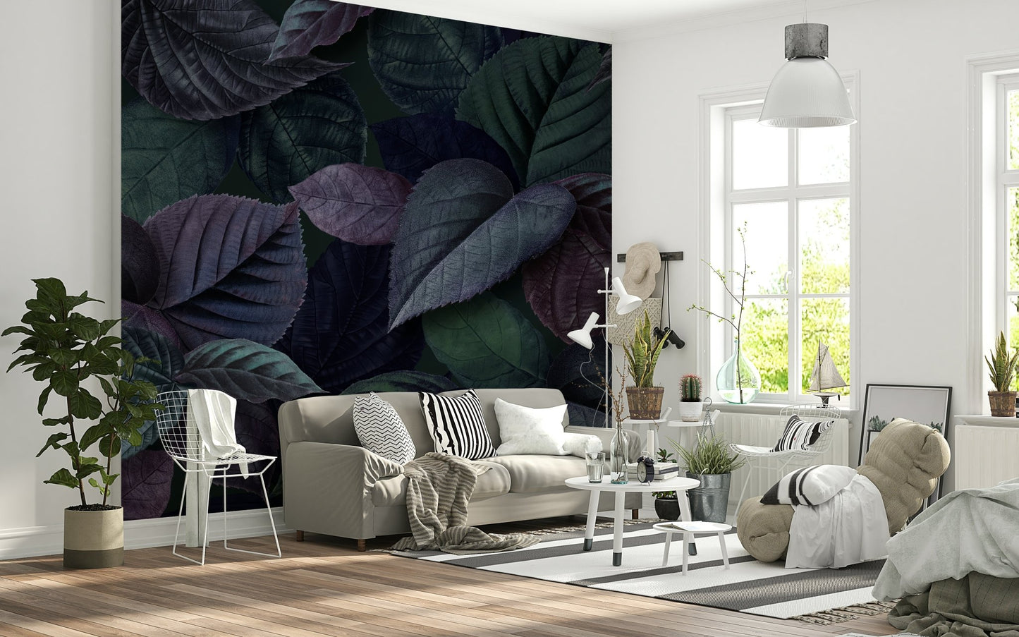 Soft green leaf wallpaper in a hallway