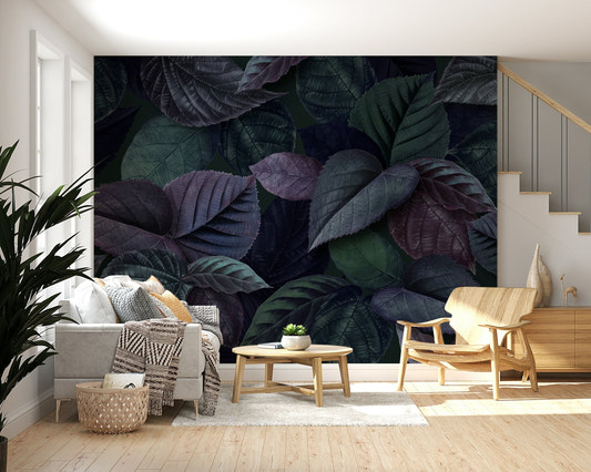 Modern living room purple leaf wallpaper mural