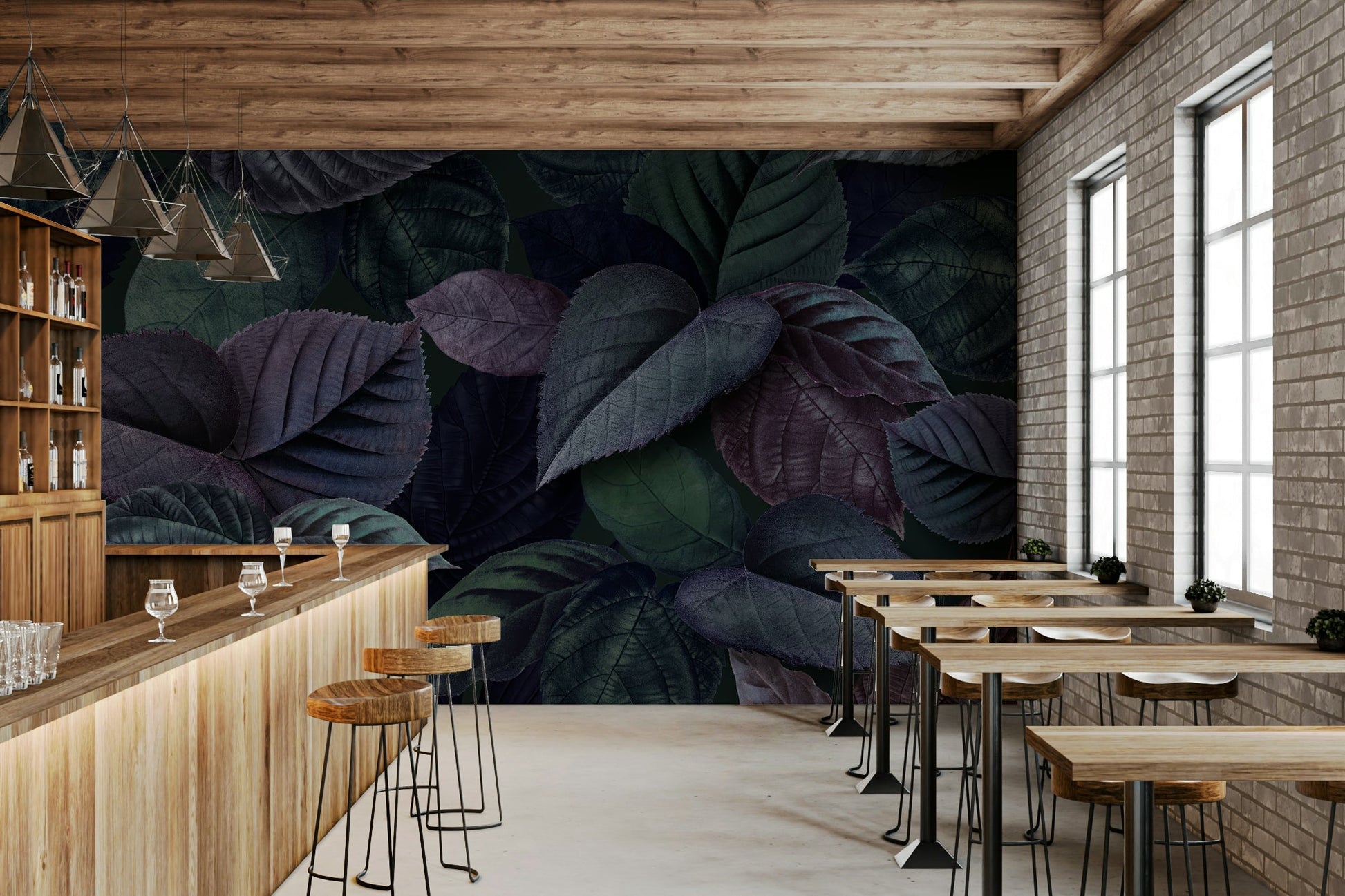 Foliage Wall Mural in a contemporary dining room