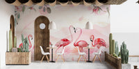 Minimalist dining room featuring Feathered Flamingos Wallpaper mural