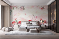 Flamingo wallpaper mural creating a calming bedroom atmosphere