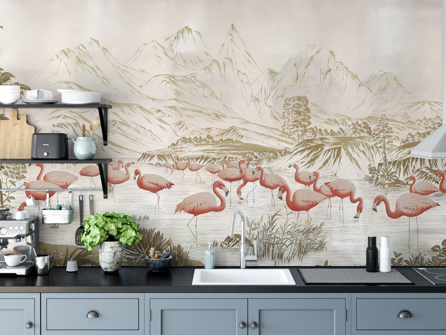 Flamingo Lake Wallpaper Mural - Wallanza