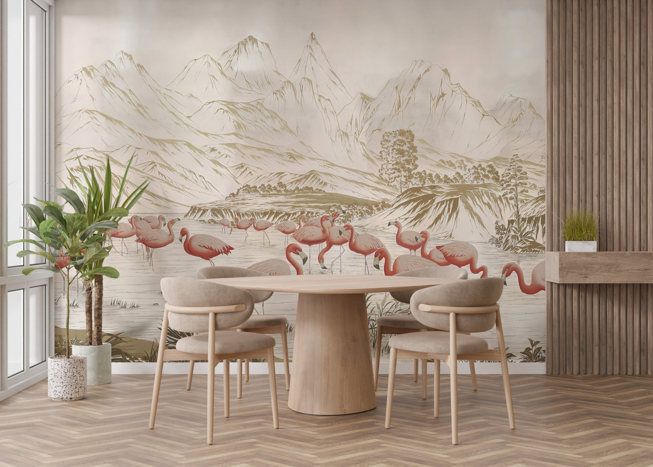 Flamingo Lake Wallpaper Mural - Wallanza