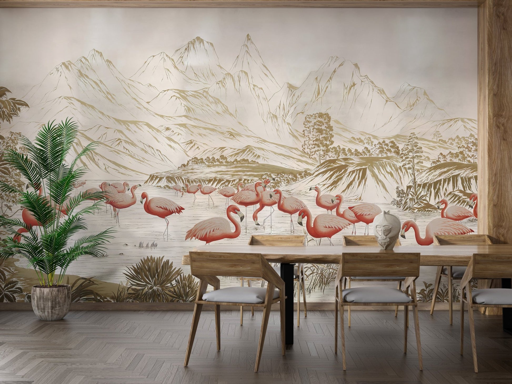 Flamingo Lake Wallpaper Mural - Wallanza
