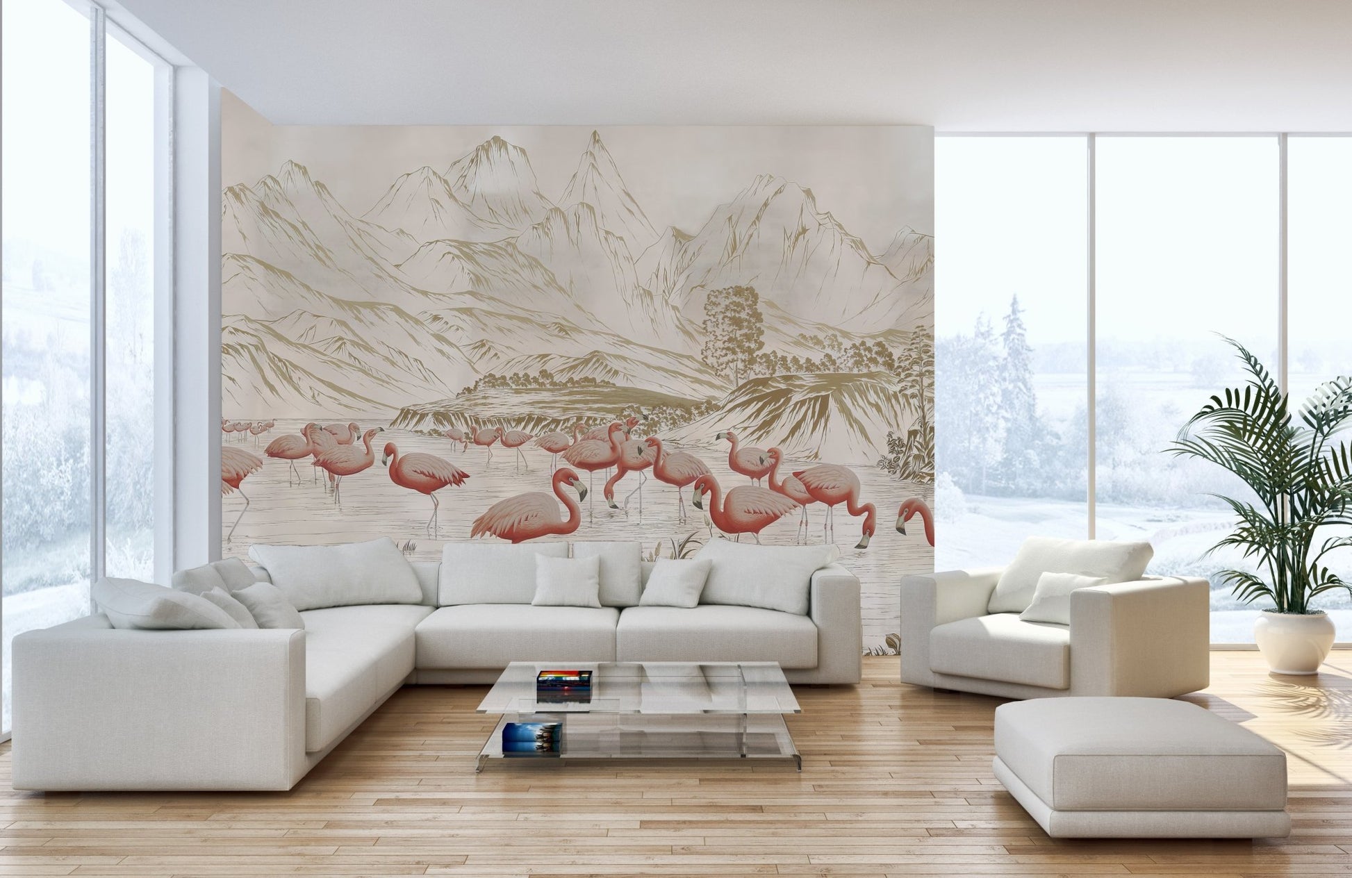 Flamingo Lake Wallpaper Mural - Wallanza