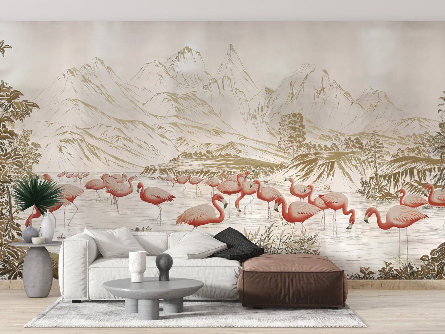 Flamingo Lake Wallpaper Mural - Wallanza