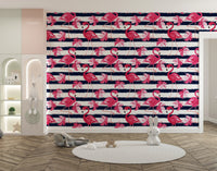Flamingo Oasis in Blue Stripes Wallpaper - Wallanza