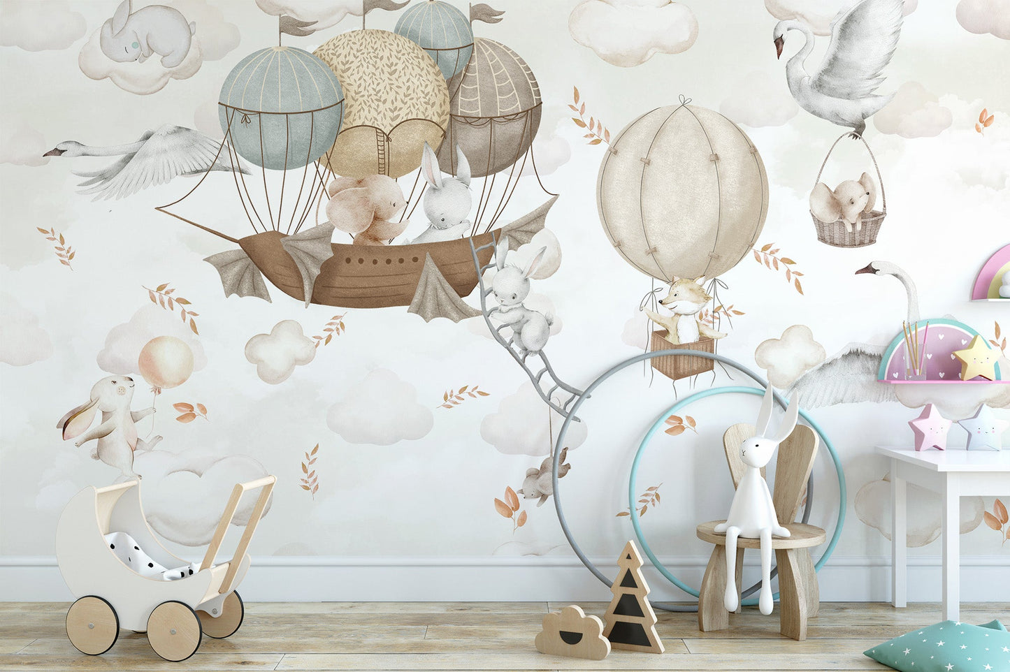 Floating Animals Wallpaper Mural - Wallanza
