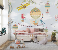 Floating Balloons Kids Wall Mural in a child bedroom.