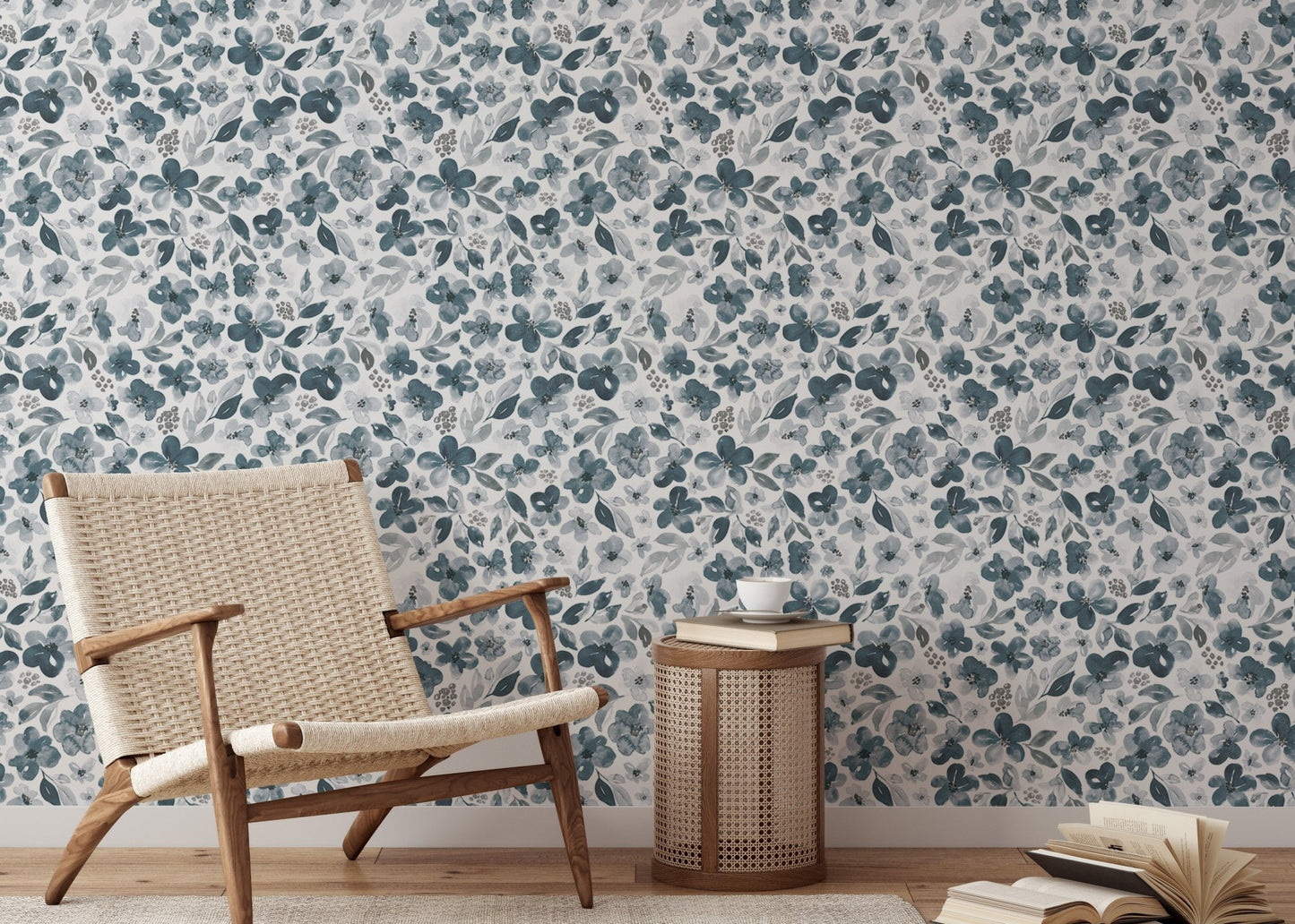 Floral Bluish Grey Watercolor Botanical Wallpaper