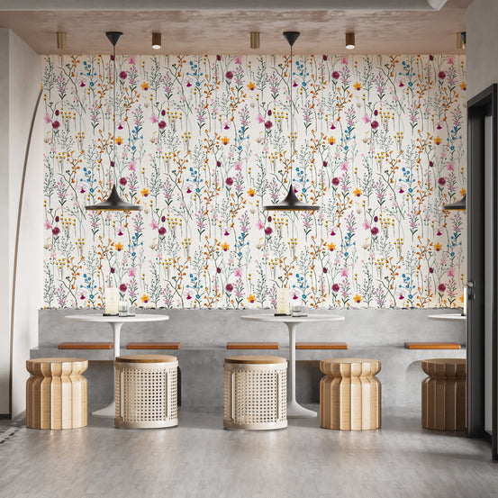 Floral elegance wallpaper mural with delicate wildflower pattern.