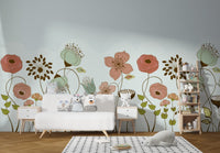 Elegant floral essence mural for serene and stylish nursery wall decor.
