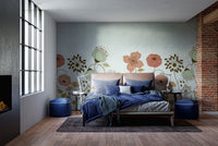 Floral essence mural with vibrant blooms for modern bedroom interiors.
