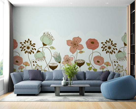 Vibrant floral essence wall art for chic and artistic decor in living room.
