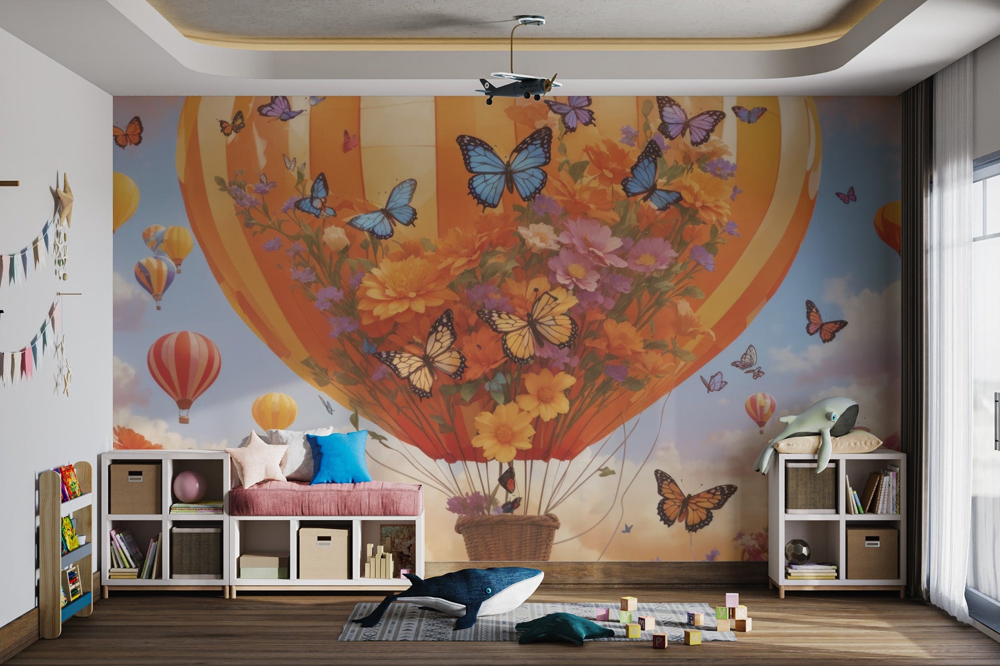 Floral Hot Air Balloon Wallpaper Mural - Wallanza