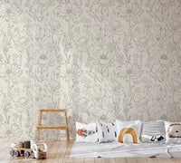 Calm beige floral sketch wallpaper for interiors