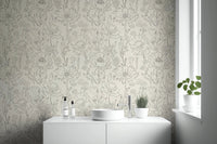 Delicate floral line pattern wallpaper in beige