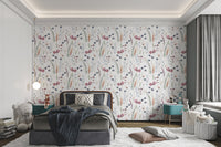 Delicate wildflowers and plants pattern wallpaper for kids bedroom.