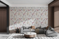Abstract floral design wallpaper for bright living room.