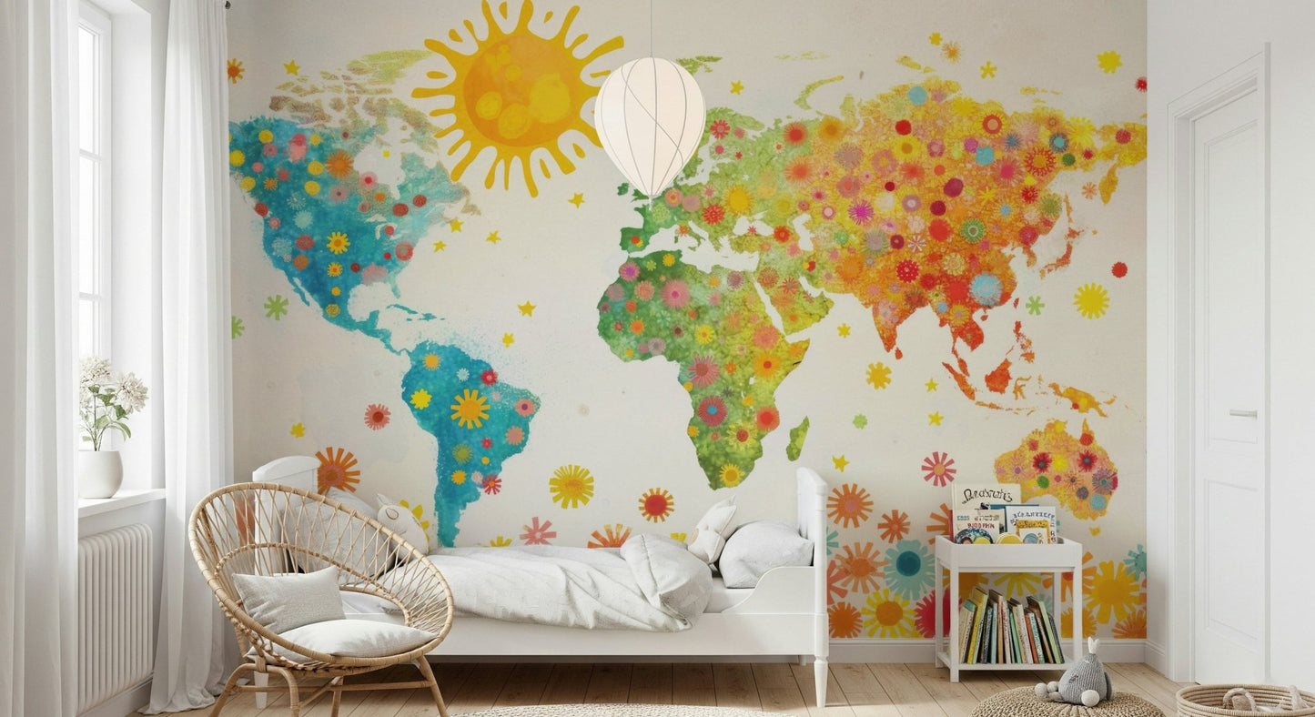 Floral World Radiance mural showing blooming garden in an office.