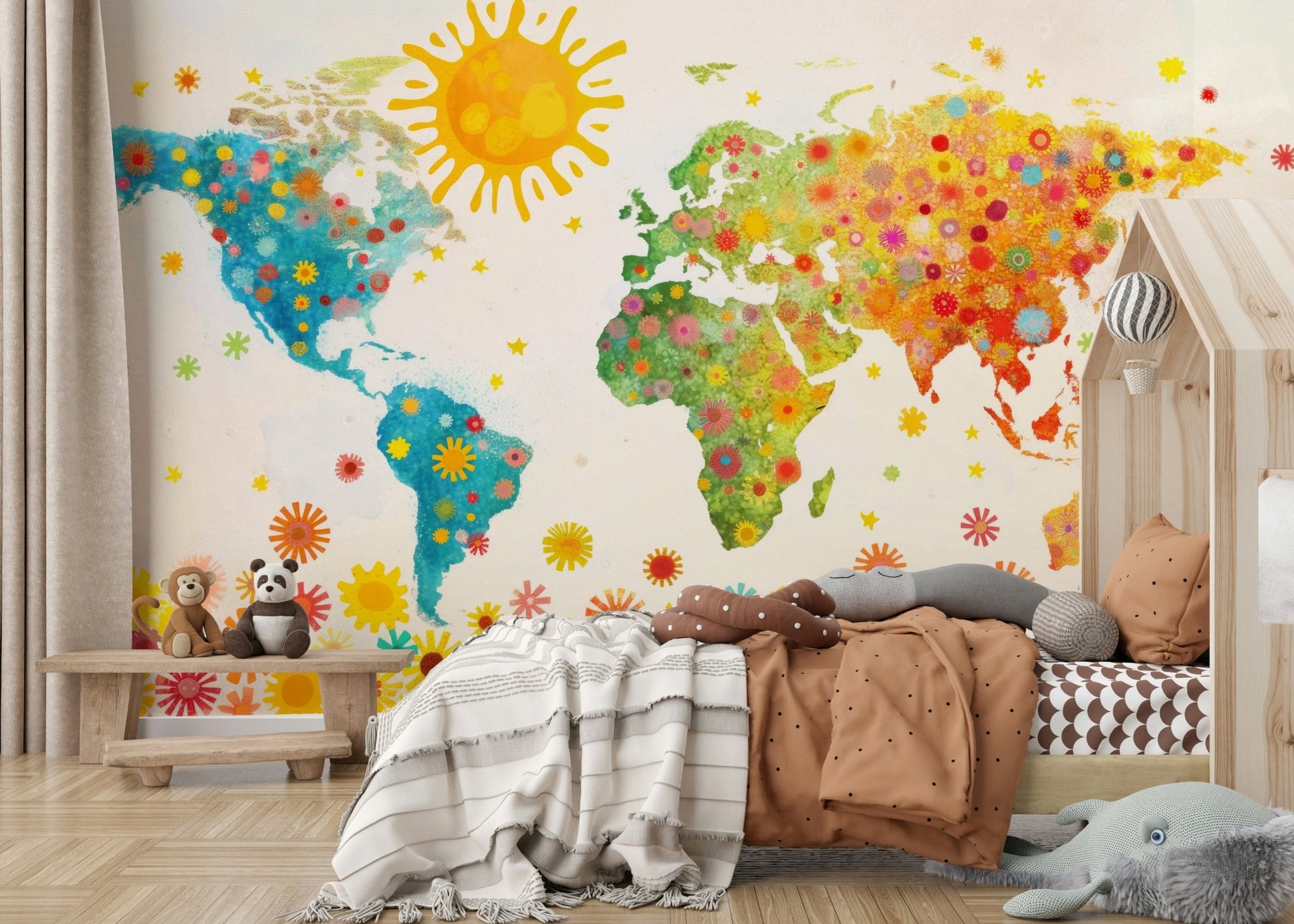 Close-up of artistic petal details on peel and stick wallpaper.