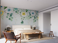 Bedroom featuring a large bed and Flourishing Blossoms Wall Veil Murals.