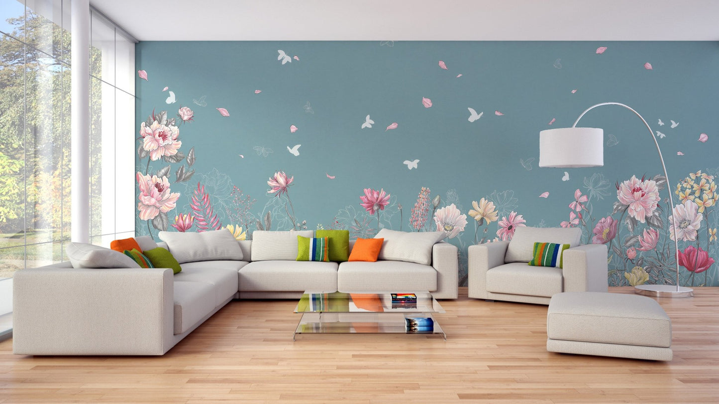 Flower Butterfly Garden Mural