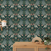 Flower Vintage Seamless Pattern Green Wallpaper - Wallanza