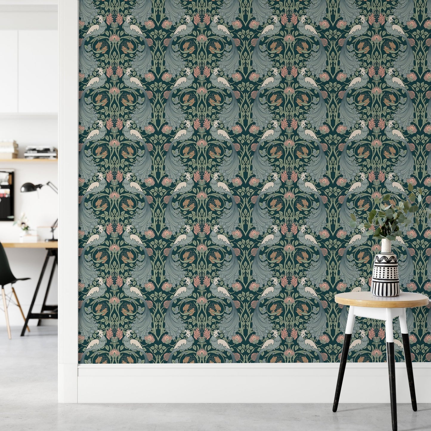 Flower Vintage Seamless Pattern Green Wallpaper - Wallanza