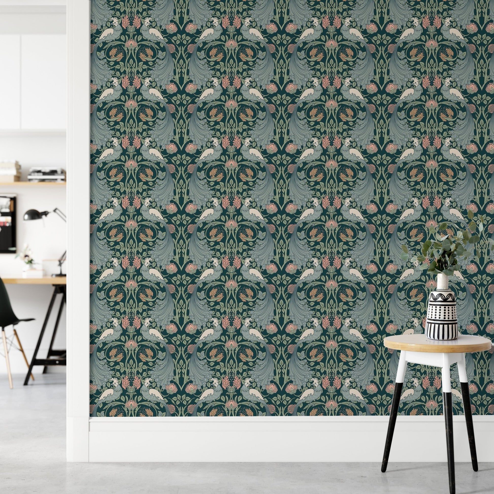 Flower Vintage Seamless Pattern Green Wallpaper - Wallanza