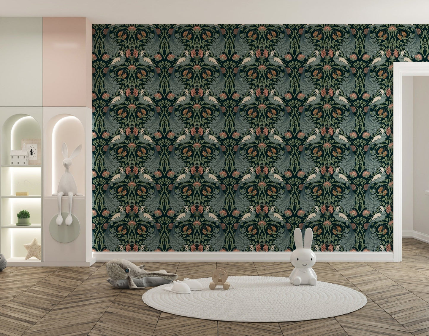 Elegant green wallpaper with timeless floral details