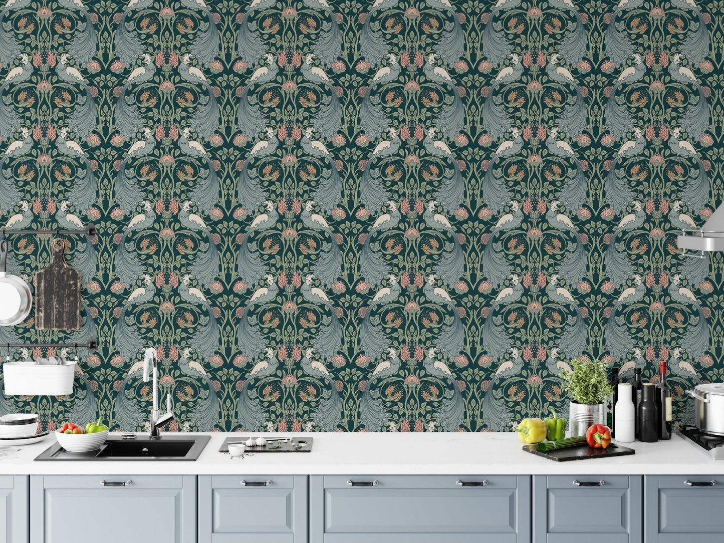 Flower Vintage Seamless Pattern Green Wallpaper - Wallanza