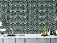 Flower Vintage Seamless Pattern Green Wallpaper - Wallanza