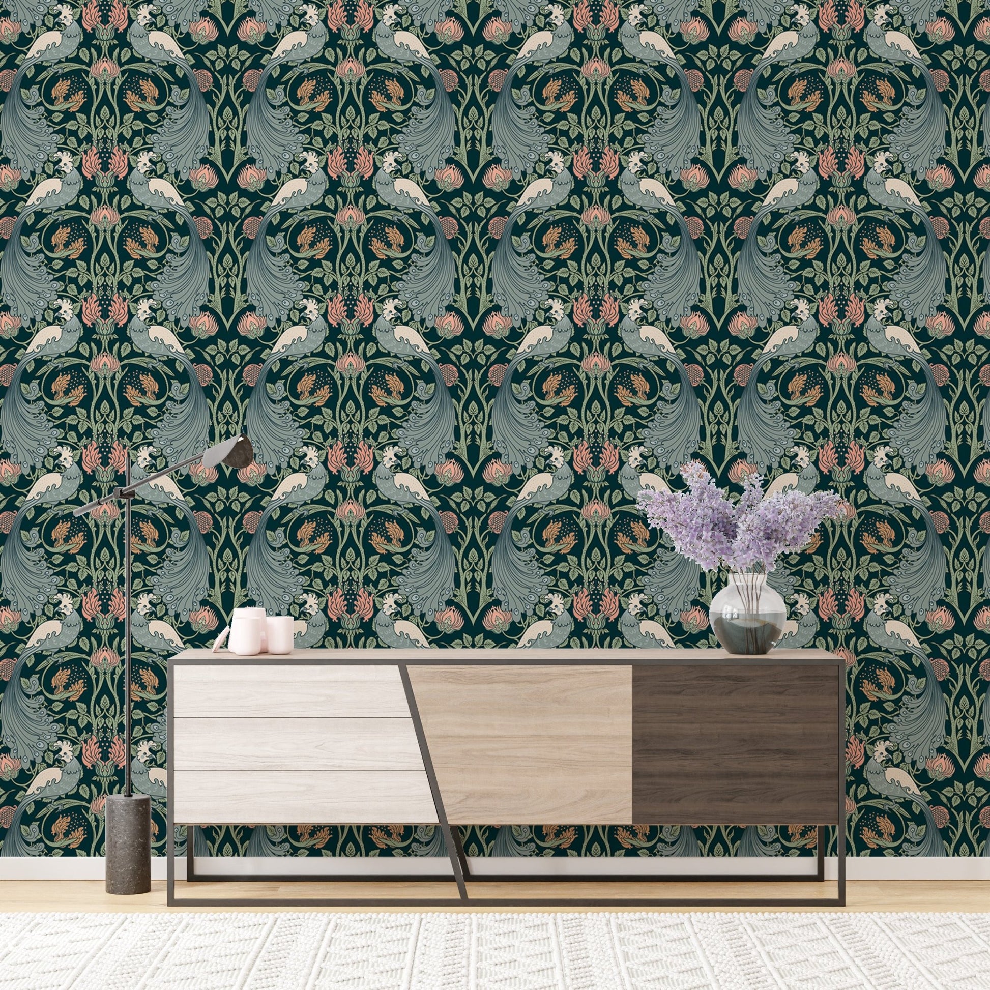 Seamless floral wallpaper in elegant green hues