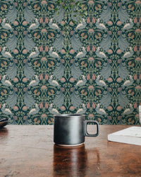 Flower Vintage Seamless Pattern Green Wallpaper - Wallanza