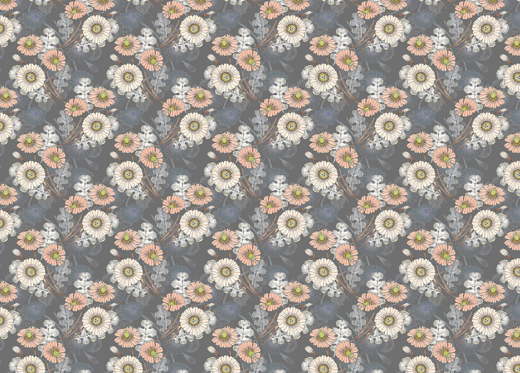 Bouquet Decorative Flowers Drawing Gray Wallpaper