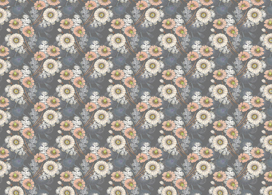 Bouquet Decorative Flowers Drawing Gray Wallpaper